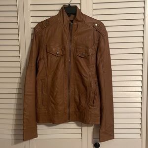 Guess Brown Faux Leather Moto Jacket XS